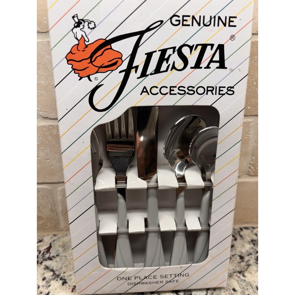 FIESTA PEARL GRAY SWIRL FLATWARE 5 Pc Set; New 1999 Original Stock